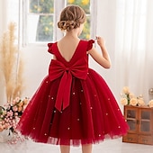 voordelige Bloemenjurken-Bloemenmeisjesjurk kinderen Voor meisjes Prinses jurk Prestatie Bruiloft Feest Elegant Mooi Netstof Effen Kleur Mouwloos Strakke ronde hals Lichtgeel Licht Roze 4 jaar +