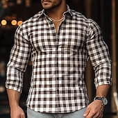 cheap Geometric Pattern-Men&#039;s Grid / Plaid Patterns Casual Shirt Button Up Shirt Long Sleeve Casual Business Casual Causal Casual Spring Fall Turndown Button Up White+Black