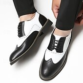 baratos Semi-formal-Sapatos sociais masculinos oxford brogue bico fino em dois tons, branco e marrom-castanho, sapatos vintage de couro inspirados em Gatsby para festas, casamentos e eventos formais dos anos 1920