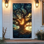 billige Garasje- og dørbanner-livets tre dørdeksler veggmaleri dekor dør billedvev dør gardin dekorasjon bakteppe dør banner avtakbar for inngangsdør innendørs utendørs hjemme rom dekorasjon gårdshus dekor forsyninger