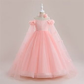 cheap Flower Girl&#039;s Dresses-Flower Girl Dress Kid&#039;s Girls&#039; Princess Dress Performance Wedding Party Elegant Beautiful Mesh Solid Color Sleeveless Crew Neck Light Pink White 4 years+