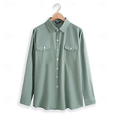 preiswerte Business Casual-Herren Hemd leinenhemd Sommerhemd Knopfhemd Feste Farbe Geschäft Weiß Grün Khaki Leicht Blau Langarm Gefaltete Kragen Bekleidung Tasche