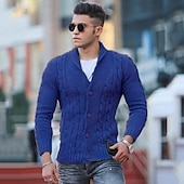 cheap Men&#039;s Cardigan Sweater-Men&#039;s Sweater Cardigan Sweater Fall Sweater Cable Cropped Plain Shawl Collar Fashion Warm Ups Christmas Xmas Clothing Apparel Fall &amp; Winter Wine Red Black S M L