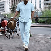 preiswerte Herren Basic Hemden Sets-Herren 2 Stück Hemden-Set Passende Sets Lässiges Hemd Knopfhemd Schwarz Weiß Königliches Blau Blau Kaki Kurzarm Glatt Stehkragen Urlaub Strasse Bekleidung Modisch Brautkleider schlicht
