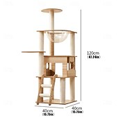 cheap Cat Trees-47.24 Inches Cat Tree/Cat Tree House and Towers for Large Cat/Cat Climbing Tree with Cat Condo/Cat Tree Scratching Post/Perches/Hammock, Multi-Level Large Cat Tree