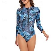 economico Rash Guards Interi-Per donna Top sottomuta Costume Intero Floreale Patchwork Stampato Cerniera Frontale Asciugatura Rapida Leggero Traspirante Manica Lunga Body costume da bagno Surf Spiaggia Sport Acquatici Estate
