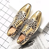 economico Formale-scarpe oxford da uomo con stampa leopardata dorata – design audace in vernice con dettagli brogue per feste e spettacoli teatrali