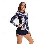 abordables Lycra de surf-Femme Anti UV Maillot de bain Protection solaire UV UPF50+ Poids Léger manche longue Spandex Maillots de Bain Maillot de bain 2 Pièces Zip sur le devant Natation Surf Plage Sports nautiques Floral