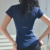 preiswerte Yoga Tops-Damen Sweatshirt Rundhalsausschnitt Schnelltrocknend Leicht Bequem Sportlich Kurzarm Sport Einfarbig T-Shirt Sweatshirt Für Fitnesstraining Laufen Fitness Schlank Sportkleidung