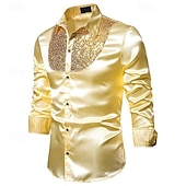cheap Men&#039;s Button Down Shirts-Men&#039;s Shirt Dress Shirt Button Up Shirt Plain Wedding Party Black White Red Blue Long Sleeve Lapel Spring &amp;  Fall Clothing Apparel Sequins