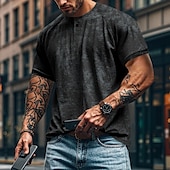 cheap Casual Henley Tee-Men&#039;s Henley Shirt Tee Short Sleeve Solid Color Plain Distressed Buttons Washed Henley Outdoor Casual Daily Summer Spring &amp;  Fall Black Gray Navy Blue Henley T-Shirt