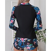 halpa Ihottumavartiot-Naisten Rashguard-uimapuku Kevyt Pitkähihainen Uima-asut Uimapuku 2-osainen Etuvetoketju Uinti Lainelautailu Hiekkaranta Vesiurheilu Kukat Tilkkutäkki Painettu Kesä Kevät Syksy