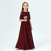 abordables Robes de fête-Enfants Fille Robe de fête Couleur unie Demi Manches Utilisation Maille Princesse Doux Maille Mi-mollet Robe Fourreau Robe en Tulle Eté Printemps Automne 2-12 ans Vin
