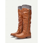 olcso Slouch Boots-női barna, domború, kötött mandzsettás térdcsizma - hangulatos és stílusos őszi/téli lábbeli