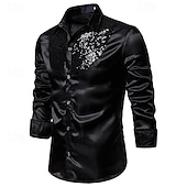 cheap Men&#039;s Button Down Shirts-Men&#039;s Shirt Dress Shirt Button Up Shirt Plain Wedding Party Black White Red Blue Long Sleeve Lapel Spring &amp;  Fall Clothing Apparel Sequins