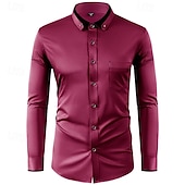 voordelige Overhemden met knopen voor heren-Voor heren Overhemd Overhemd met knopen Kleurenblok Bruiloft Feest Zwart Wit Wijn Rood Lange mouw Revers Lente &amp; Herfst Kleding Lapwerk