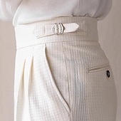 voordelige Loszittend-Voor heren Pakken Broek Geplooide broek Wafel broek Gurkha-broek Zak Effen Comfort Zacht Volledige lengte Feest liiketoiminta Dagelijks Elegant Modieus Zwart Wit