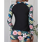 halpa Ihottumavartiot-Naisten Rashguard-uimapuku Kevyt Pitkähihainen Uima-asut Uimapuku 2-osainen Etuvetoketju Uinti Lainelautailu Hiekkaranta Vesiurheilu Kukat Tilkkutäkki Painettu Kesä Kevät Syksy