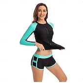 olcso Kiütés őrök-Női Rashguard fürdőruha UV Napvédelem UPF50+ Könnyű Hosszú ujj Spandex Fürdőruha 2 db Cipzár Úszás Szörfözés Tengerpart Vízi sportok Kollázs Nyomtatott Nyár Tavasz Ősz