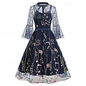 levne Šaty-Elegantní Retro 50. léta Šaty Maškarní Výšivka Květiny Dámské Karneval Nový rok Plesová maškaráda Běžné / Denní loučení se svobodou nevěsty Dospělé Šaty