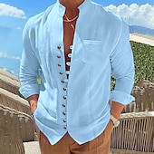 economico Vacanza-Per uomo Camicia camicia di lino Camicia Guayabera Camicia estiva Maglietta informale Camicia con bottoni Liscio Da mare Curise Nero Bianco Rosa Cachi Manica lunga A fascia Estate Primavera &amp; Autunno