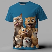 abordables T-shirts à imprimé animal-Homme Chat Marrant T shirt Manche Courte T-shirt 3D effet Col Ras du Cou Chemise Exagéré Design Soirée Vacances Noir Blanche Jaune Eté Printemps Vêtement Tenue S M L XL XXL XXXL