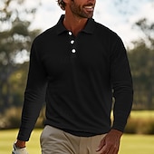 billiga Klassisk pikétröja för män-Herr Våffelpikétröjor Golftröja Ledigt Helgdag Klassisk Långärmad Mode Bekväm Ensfärgat Knapp Fram Button-Down Vår &amp; Höst Normal Svart Vit Grå Våffelpikétröjor