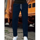 cheap Slim-Men&#039;s Trousers Casual Pants Pocket Drawstring Elastic Waist Plain Comfort Soft Full Length Outdoor Casual Daily Fashion Streetwear Black Green