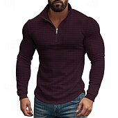 abordables Sweat-shirts basiques-Homme Sweat-shirt Sweat-shirt quart de fermeture éclair Noir Blanche Vin Vert Véronèse Kaki Demi-zip Uni Texturé Sport &amp; Loisir Quotidien Fête Polyester Streetwear Basique Occasionnel Printemps