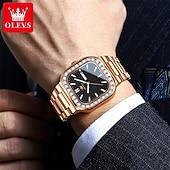 halpa Kvartsikellot-OLEVS miesten tankokello minimalistinen timanttikello muotipuku analoginen kvartsikello miesten kellot suorakulmainen vedenkestävä ruostumaton teräs hohtava päivämääräkello Valentinsdaglahja miehille