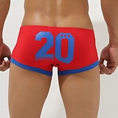 cheap Men&#039;s Boxers Underwear-Men&#039;s 1 PCS Boxers Underwear Boxer Shorts Patchwork Spandex Breathable Soft Comfortable Color Block Letter &amp; Number Mid Rise Black Red