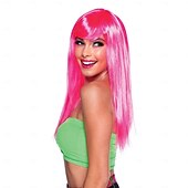 cheap Carnival Wigs-Women&#039;s Passion Long Neon Pink Wig for Carnival Fancy Dress Party Costume