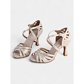 abordables Chaussures de danses latines-chaussures de danse de salon champagne confortables et étincelantes pour femmes - dotées d&#039;une tige en satin doux et d&#039;une semelle de soutien