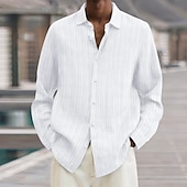 economico camicie casual da uomo-Per uomo Camicia Camicia estiva Maglietta informale Camicia da spiaggia Camicia con bottoni Cachi chiaro Nero Bianco Verde chiaro Blu marino scuro Manica lunga Tinta unica Colletto Da mare Giornaliero