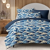 economico 100% cotone-set copripiumino con onda oceanica, biancheria da letto in morbida microfibra, design con onde vivaci, include copripiumino e federe, resistente allo scolorimento, chiusura con cerniera, lavabile in lavatrice, misure queen, king, twin, tema spiaggia costi