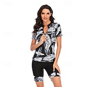 halpa Ihottumavartiot-Naisten Rashguard-uimapuku UV-aurinkosuojaus UPF50+ Kevyt Lyhythihainen Spandex Uima-asut Uimapuku 2-osainen Etuvetoketju Uinti Lainelautailu Hiekkaranta Vesiurheilu Kukat Trooppinen Painettu Kes