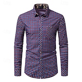 Men's Shirt Summer Shirt Casual Shirt Button Up Shirt Checked Shirts Red Blue Long Sleeve Plaid Lapel Vacation Holiday Front Pocket Clothing Apparel Polyester Fashion Casual Comfortable4