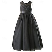 abordables Robes à Fleurs pour Filles-ts princesse longueur au sol robe de demoiselle d&#039;honneur quinceanera filles jolie robe de bal tulle avec nœud(s) coupe élégante 3-16 ans