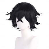 preiswerte Anime Perücken-Cosplay Kostüm Perücke Federleichte Locken Natürlich gewellt Kurzer Bob Gerader Pony Mit Pony Maschinell gefertigt Perücke Kurz Natürlich Schwarz Synthetische Haare Herren Klassisch Komfortabel