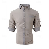 preiswerte Button-Down-Hemden für Herren-Herren Hemd Oberhemd Knopfhemd Farbblock Hochzeit Party Schwarz Weiß Rosa Orange Langarm Kargen Frühling &amp; Herbst Bekleidung Patchwork
