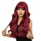baratos Perucas Sintéticas sem Touca-peruca com franja perucas longas para mulheres cabelo ondulado cacheado peruca sintética resistente ao calor para meninas festa de halloween usar
