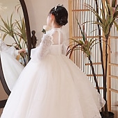 voordelige Bloemenjurken-Bloemenmeisjesjurk kinderen Voor meisjes Prinses jurk Prestatie Bruiloft Feest Elegant Mooi Netstof Effen Kleur Lange mouw Opstaande boord Wit 4 jaar +