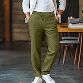お買い得  仕事-男性用 リネンパンツ ズボン ポケット ドローストリング 平織り 履き心地よい 高通気性 ビジネス 日常 ビジネス シンプル ライトカーキ ブラック マイクロエラスティック