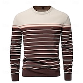 preiswerte Herren Elite Hoodies &amp; Sweatshirts-Herren Pullover Gerippt Stricken Normale Oberteile Farbblock Gestreift Rundhalsausschnitt Strickware Täglich Outdoor Urlaub Bekleidung Frühling Herbst Wein Marineblau S M L