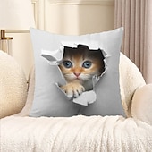 billiga djurstil-dekorativt kuddfodral söt kattunge peekaboo grafisk 1 st mjukt fyrkantigt kuddfodral örngott för sovrum vardagsrum soffa soffstol