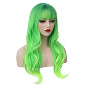 billige Karnevalsparykker-grønn parykk lang bølget grønn parykk med smell limegrønn parykk for kvinner lang ombre grønn parykk cosplay parykk varmebestandig syntetisk parykk for carvinal