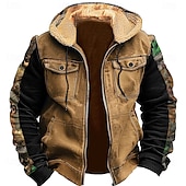 economico felpa con cappuccio da uomo-Per uomo Cowboy Vello Felpe Felpa con cappuccio Felpa con cappuccio Con cappuccio Di tendenza Stampa 3D Per eventi Da caccia Marrone Verde Cerniera Tasche Autunno Inverno progettista