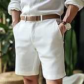 economico Attività commerciale-Per uomo Pantaloncini Pantaloncini di lino Pantaloncini eleganti Pantaloncini estivi Bottoni Tasche Liscio Comfort Traspirante Breve Formale Esterno Attività commerciale Di tendenza Classico Nero