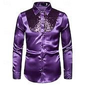 cheap Men&#039;s Button Down Shirts-Men&#039;s Shirt Dress Shirt Button Up Shirt Plain Wedding Party Black White Red Blue Long Sleeve Lapel Spring &amp;  Fall Clothing Apparel Sequins