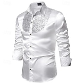 cheap Men&#039;s Button Down Shirts-Men&#039;s Shirt Dress Shirt Button Up Shirt Plain Wedding Party Black White Red Blue Long Sleeve Lapel Spring &amp;  Fall Clothing Apparel Sequins